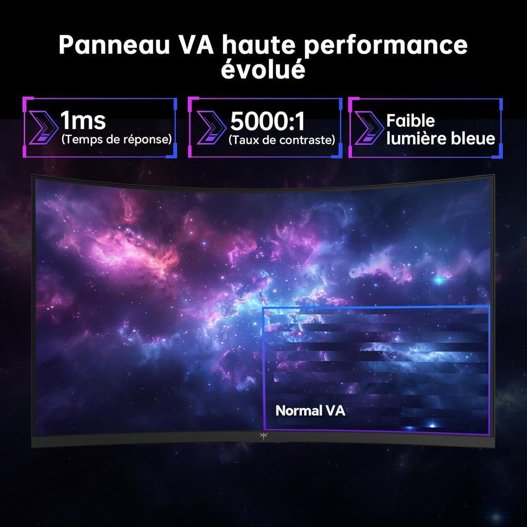 Monitor Gaming Curvo KTC de 32 Pulgadas | QHD@185Hz (OC) | Tiempo de Respuesta 1ms | Panel HVA, Curvatura 1500R | 96% DCI-P3, 99% sRGB, 1.07 mil millones de colores | HDR10 | VESA 100×100 | Baja luz azul | H32S5