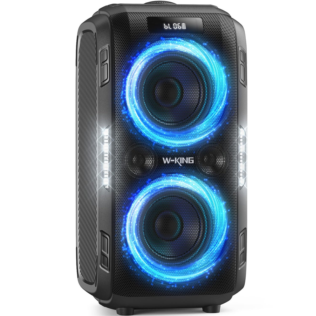 Altavoz Bluetooth W-KING 270W Peak Partybox 125dB, 12 bajos, 2 woofers de 16,5 cm, super graves, entrada de micrófono y guitarra, USB, AUX, batería.