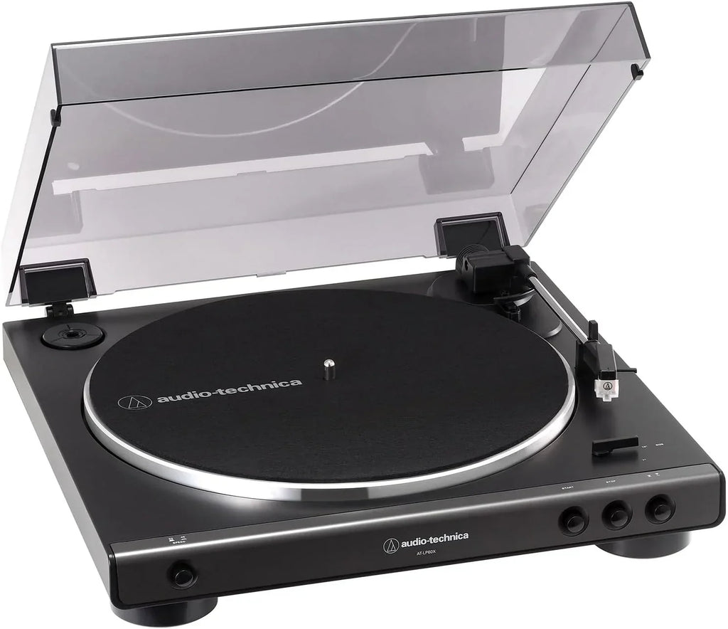 Tocadiscos estéreo analógico totalmente automático de transmisión por correa AT-LP60X, 33 1/3 y 45 RPM, negro