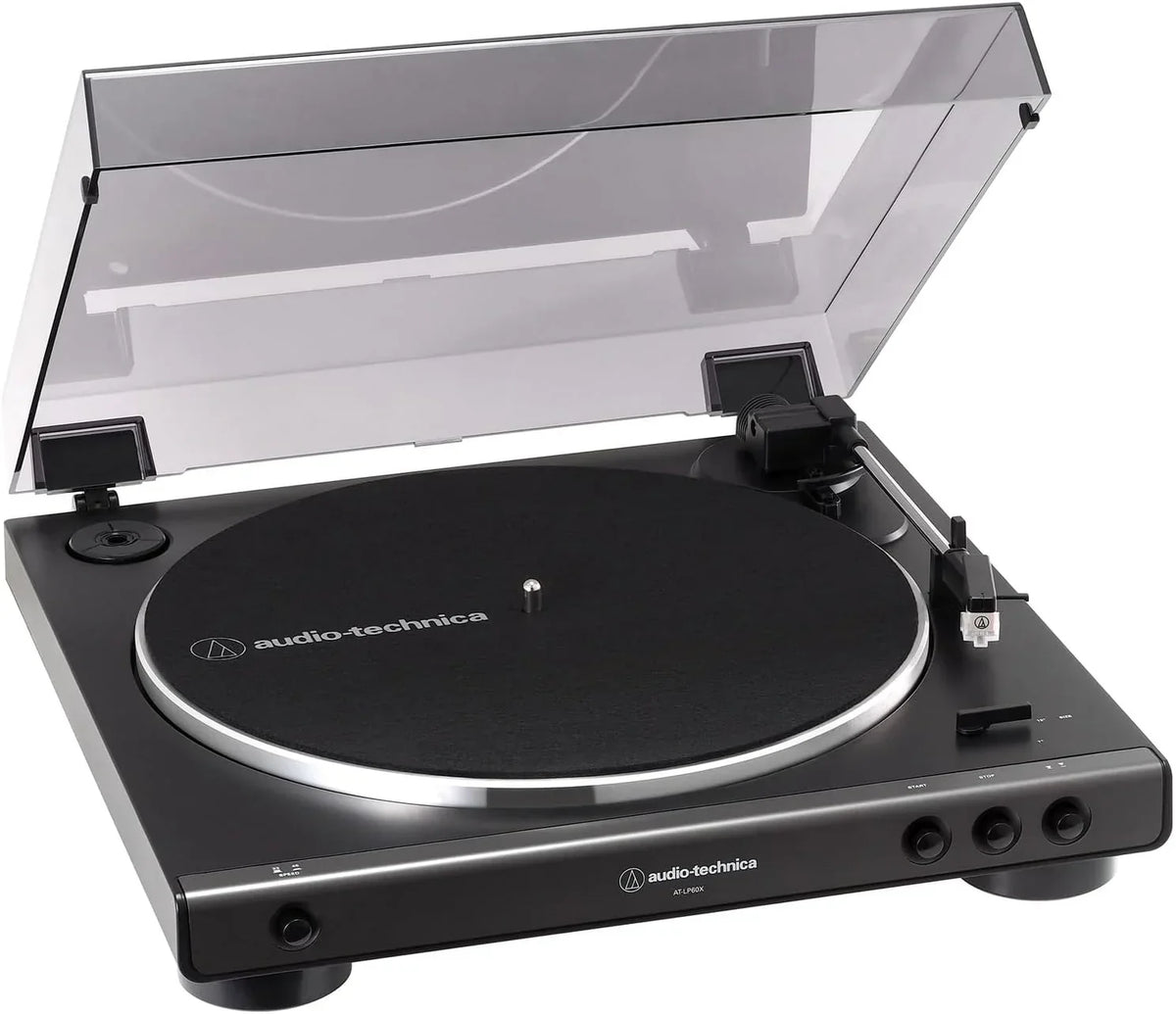Tocadiscos estéreo analógico totalmente automático de transmisión por correa AT-LP60X, 33 1/3 y 45 RPM, negro