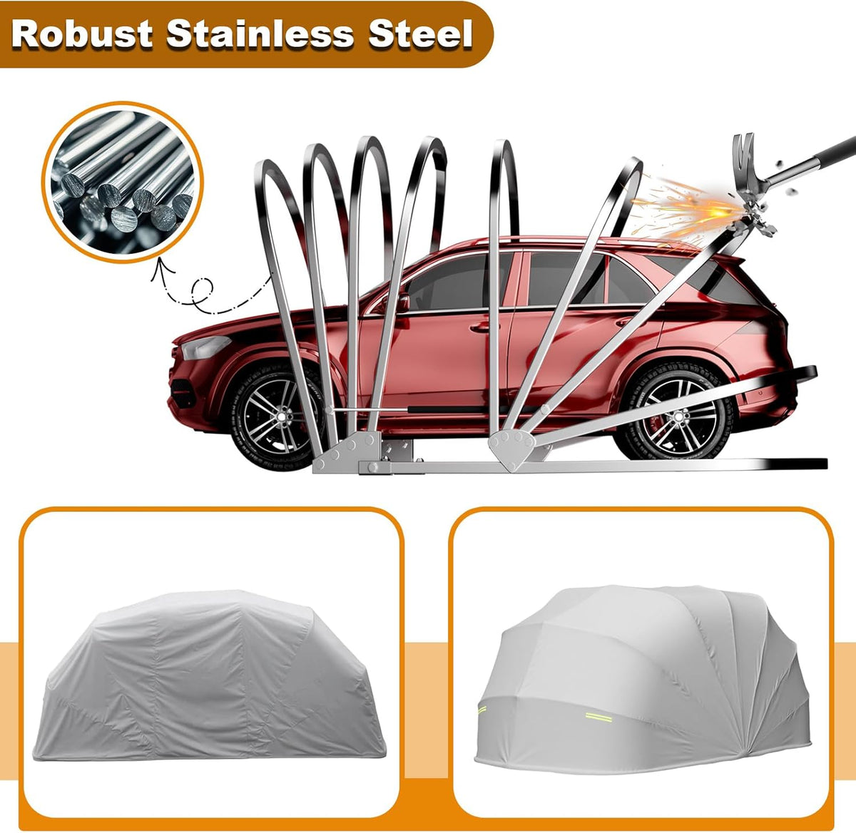Toldo para coche resistente a todas las condiciones climáticas, garaje plegable semiautomático con cerradura de combinación, cochera plegable para exteriores, tela Oxford 600D, gris, L: 5,5/5,9 m