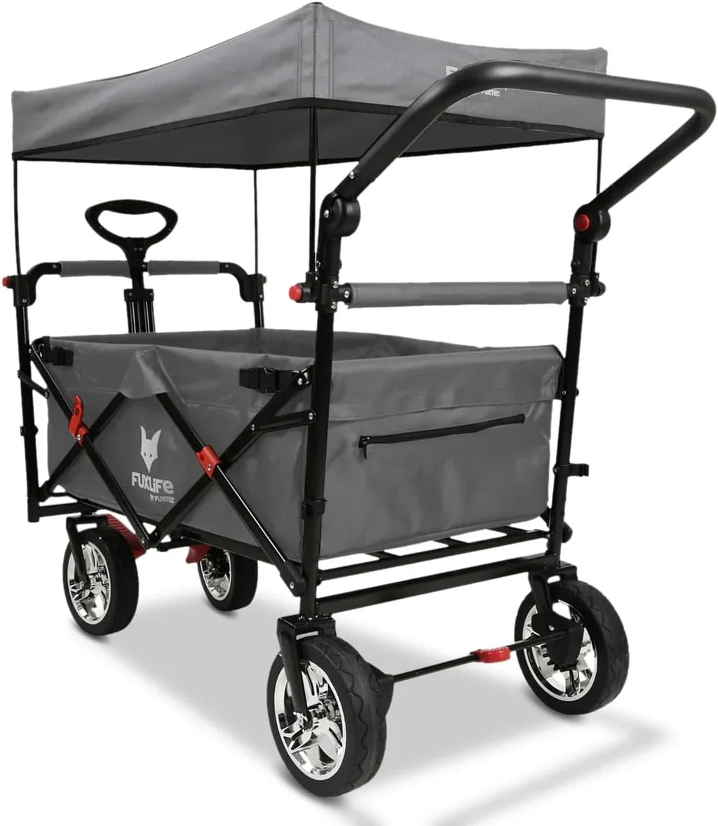 Carro de mano plegable FX-CT700 con frenos, asiento acolchado, asa ajustable en altura y capacidad de carga de 75 kg