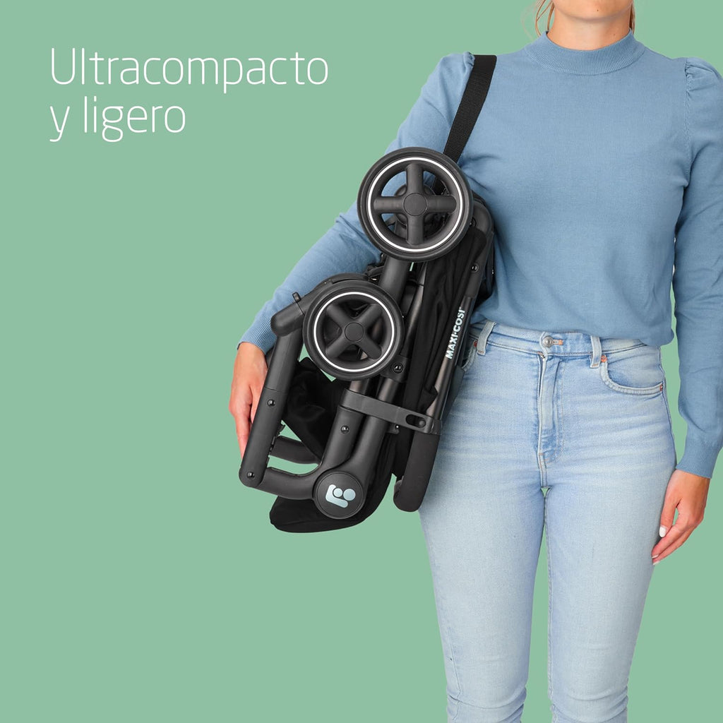 Maxi-Cosi Lara2, Silla de Paseo Ligera, 0-4 años, 0-22 kg, Silla de Paseo Compacta para Bebé, 3 Posiciones de Reclinado, Reclinación Total, Plegado Automático, Correa de Hombro, Essential Black