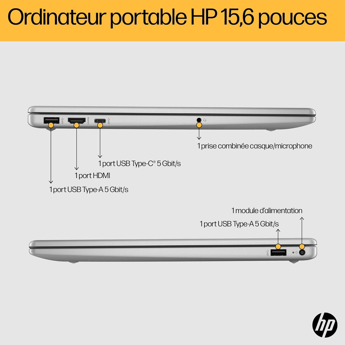 Ordenador portátil HP 15-fc0006sf de 15,6" FHD (AMD Ryzen 5 7520U, 8 GB de RAM, SSD de 256 GB, gráficos AMD Radeon, Windows 11), portátil plateado, teclado AZERTY