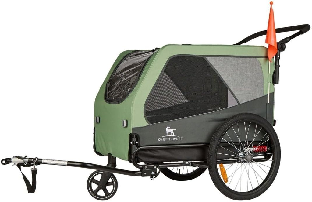 Remolque para perros, carrito para bicicleta, cochecito Cruvado hasta 45 kg, plegable, estructura de acero, correa de seguridad, reflectores, enganche universal