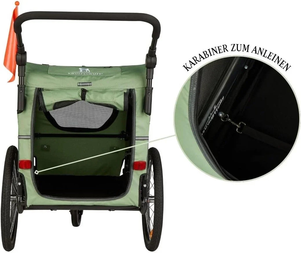 Remolque para perros, carrito para bicicleta, cochecito Cruvado hasta 45 kg, plegable, estructura de acero, correa de seguridad, reflectores, enganche universal