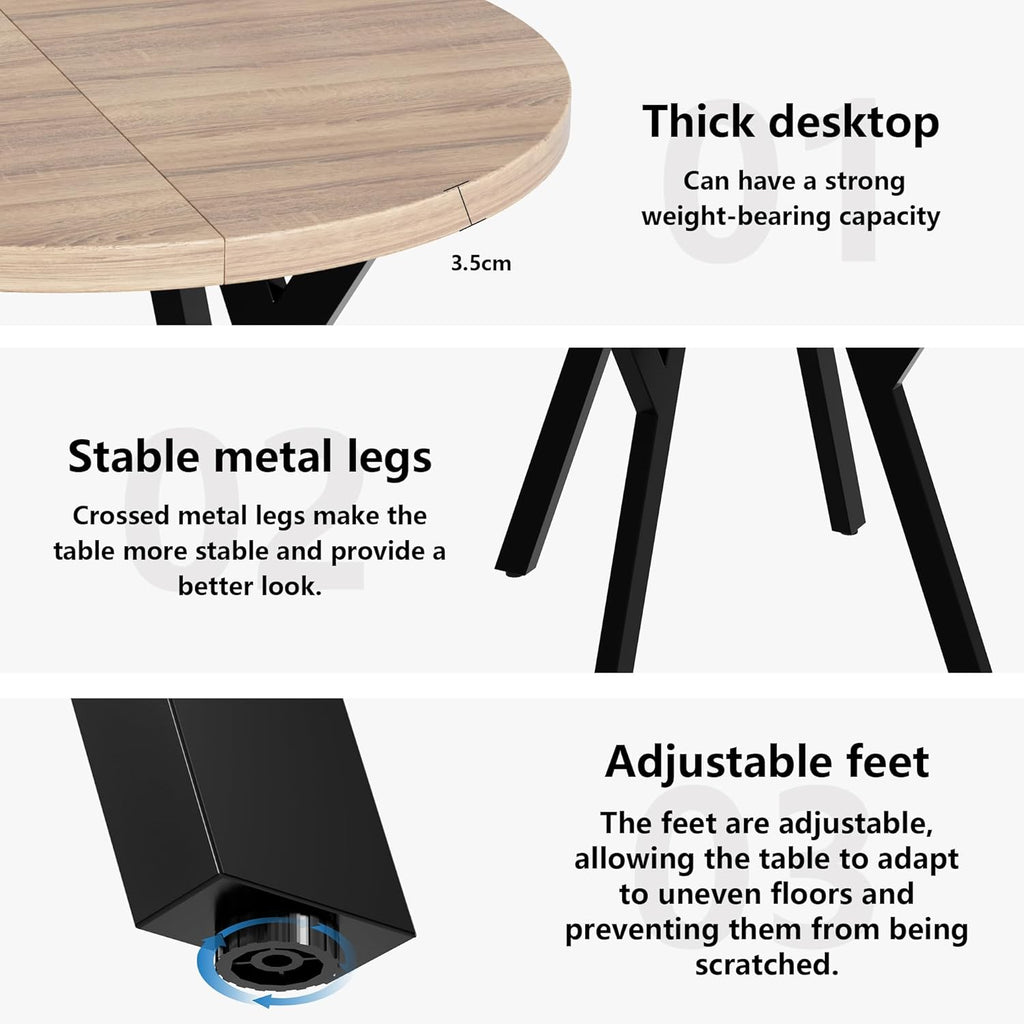 Mesa de comedor redonda extensible para 4-8 personas, mesa de comedor redonda moderna, mesa de cocina pequeña con base de metal estable, mesa que ahorra espacio para comedor, hogar, oficina (vintage, 100-140 cm)