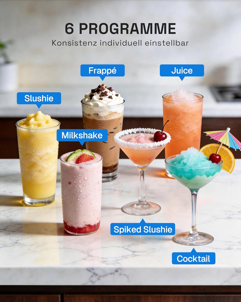 Máquina de granizados HBN 2L para hacer helados en casa con autolimpieza, no requiere hielo, 6 programas para granizados, cócteles, margaritas, frappés y batidos