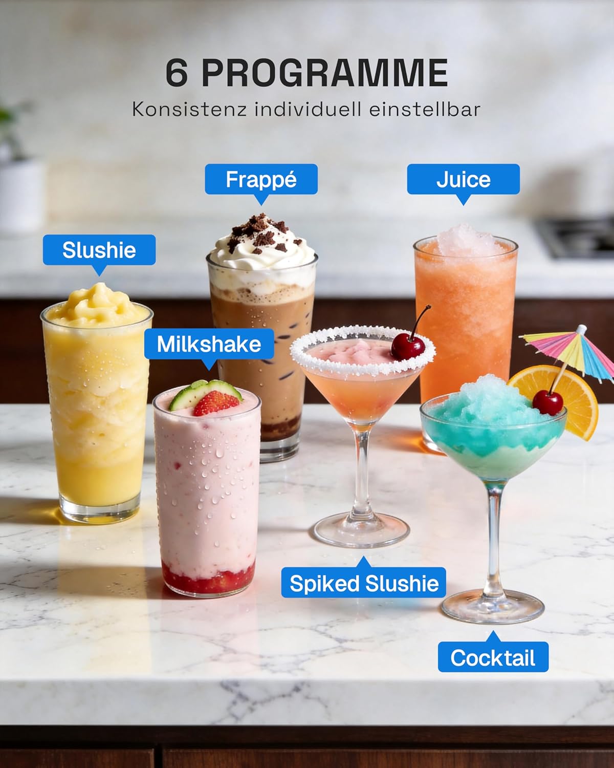 Máquina de granizados HBN 2L para hacer helados en casa con autolimpieza, no requiere hielo, 6 programas para granizados, cócteles, margaritas, frappés y batidos