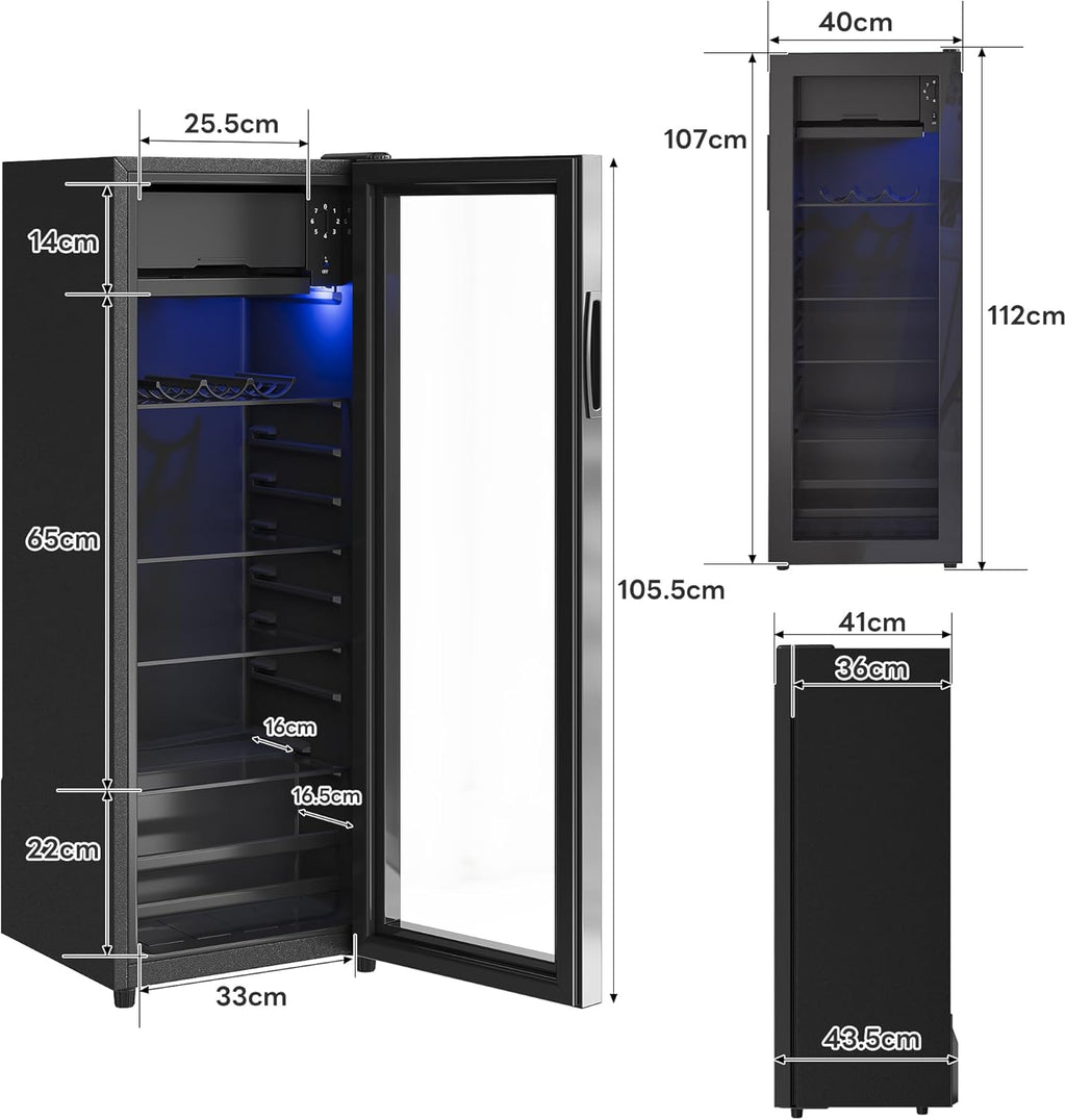 Refrigerador Merax de 128L, enfriador de bebidas independiente con refrigerador de 120L + congelador de 8L, con iluminación interior LED y estantes ajustables, súper silencioso para restaurante, bar, bebidas y cerveza