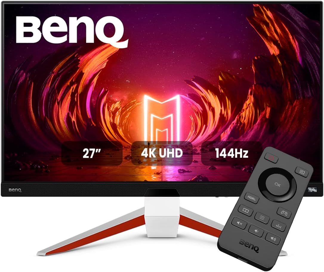 Monitor Gaming BenQ MOBIUZ EX2710U 4K (27 pulgadas, IPS, 144 Hz, 1 ms, HDR 600, HDMI 2.1, ancho de banda completo de 48 Gbps, compatible con VRR para PS5, control remoto)
