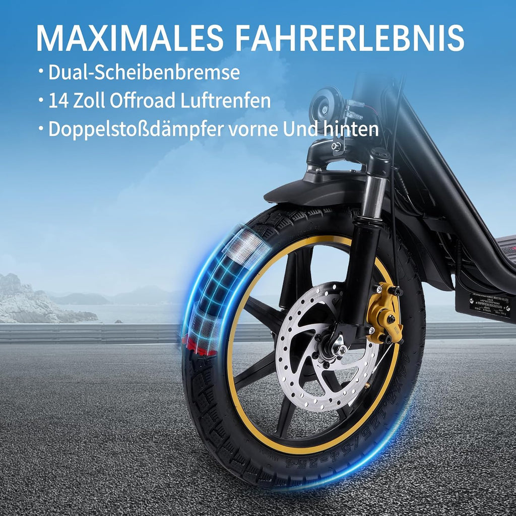 Patinete eléctrico TWOFISH M5 Elite con homologación para carretera para adultos, patinete eléctrico de 14 pulgadas con motor de 500W y batería de 48V 13Ah, doble suspensión, certificado EEC, IPX4, 30 km de autonomía