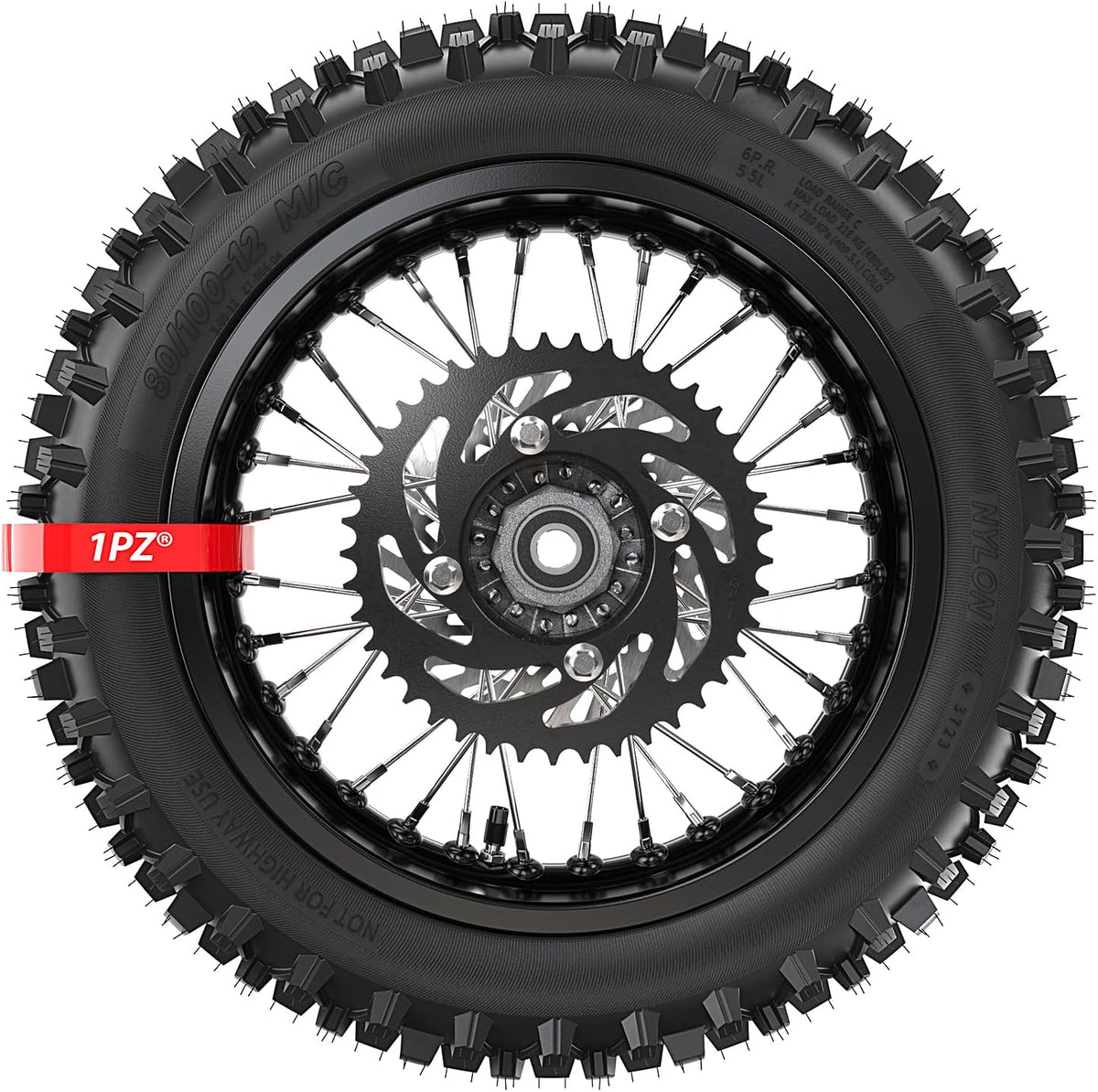 1PZ FR8-LD0 Rueda trasera completa 3.00-12 80/100-12 Neumático + Llanta premontada para scooter de 50-160cc (compatible con Honda Zoomer/Yamaha BW's) y Dirt Bike/Pit Bike - Reemplazo directo (tipo 12 pulgadas)