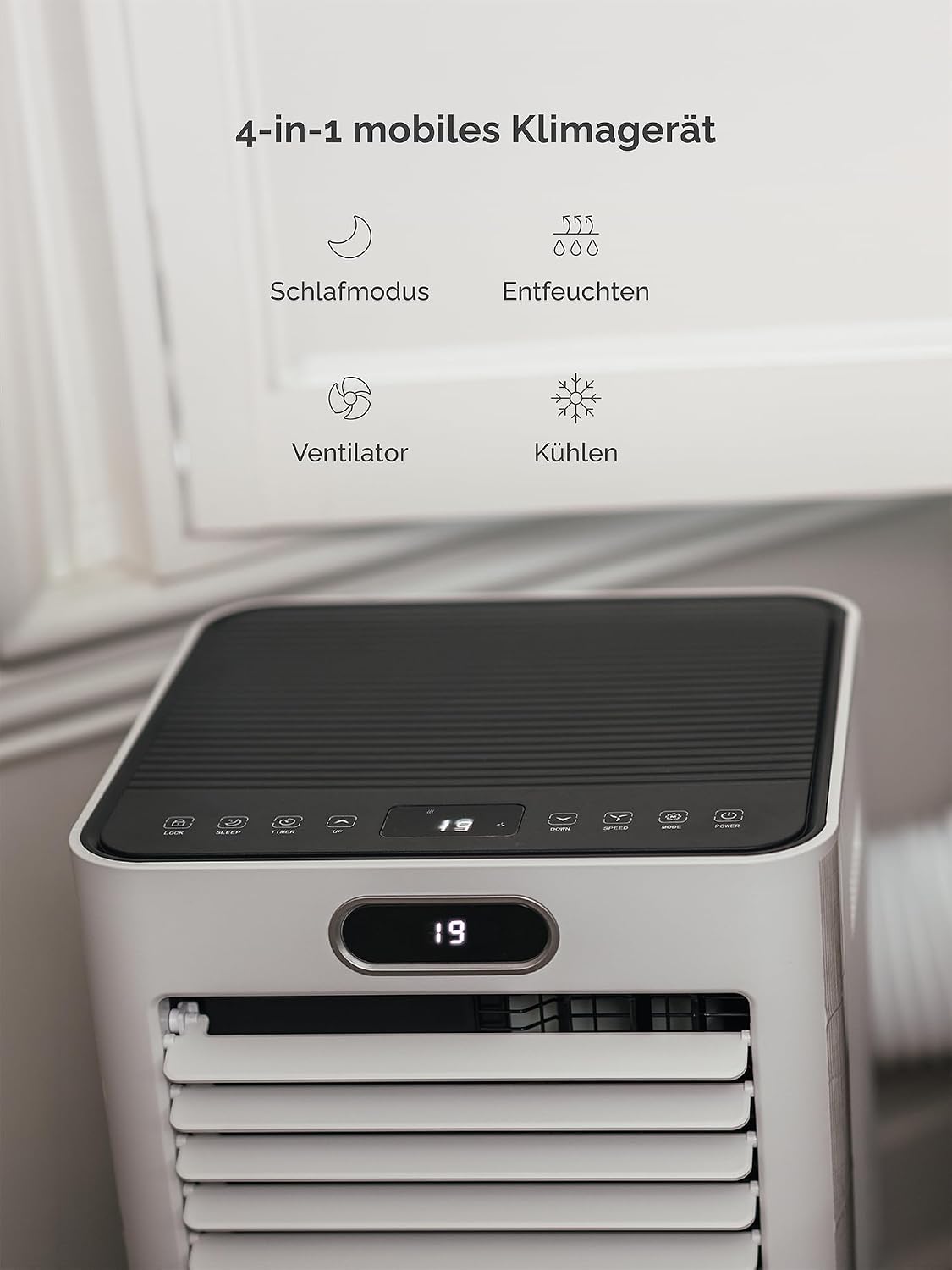 Aire acondicionado portátil MeacoCool MC Series Pro 10000 BTU con control por aplicación, mando a distancia, clase energética A, silencioso (53 dB), refrigeración 4 en 1, 18–28 m², modo sueño, 2 kits de ventana
