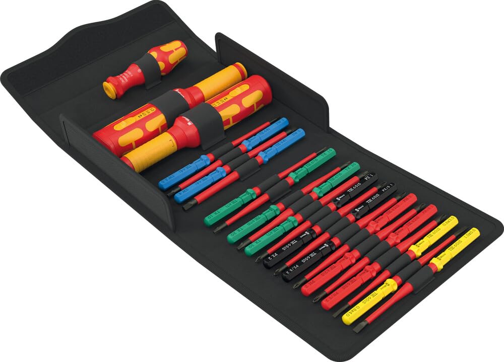 Juego de destornilladores para cuadros eléctricos Wera 05006633001 Kraftform Kompakt VDE con aislamiento y limitador de par Safe-Torque Speed, 23 piezas