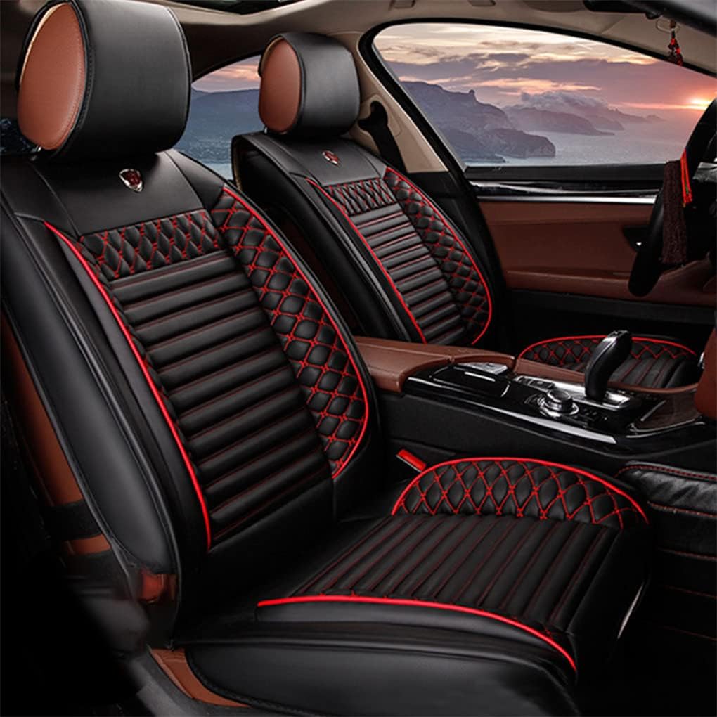 Muchkey Fundas de Asiento de Coche Universales para 5 Plazas, Juego Completo de Fundas para Asientos Delanteros y Traseros, Accesorios de Interior, Negro y Rojo