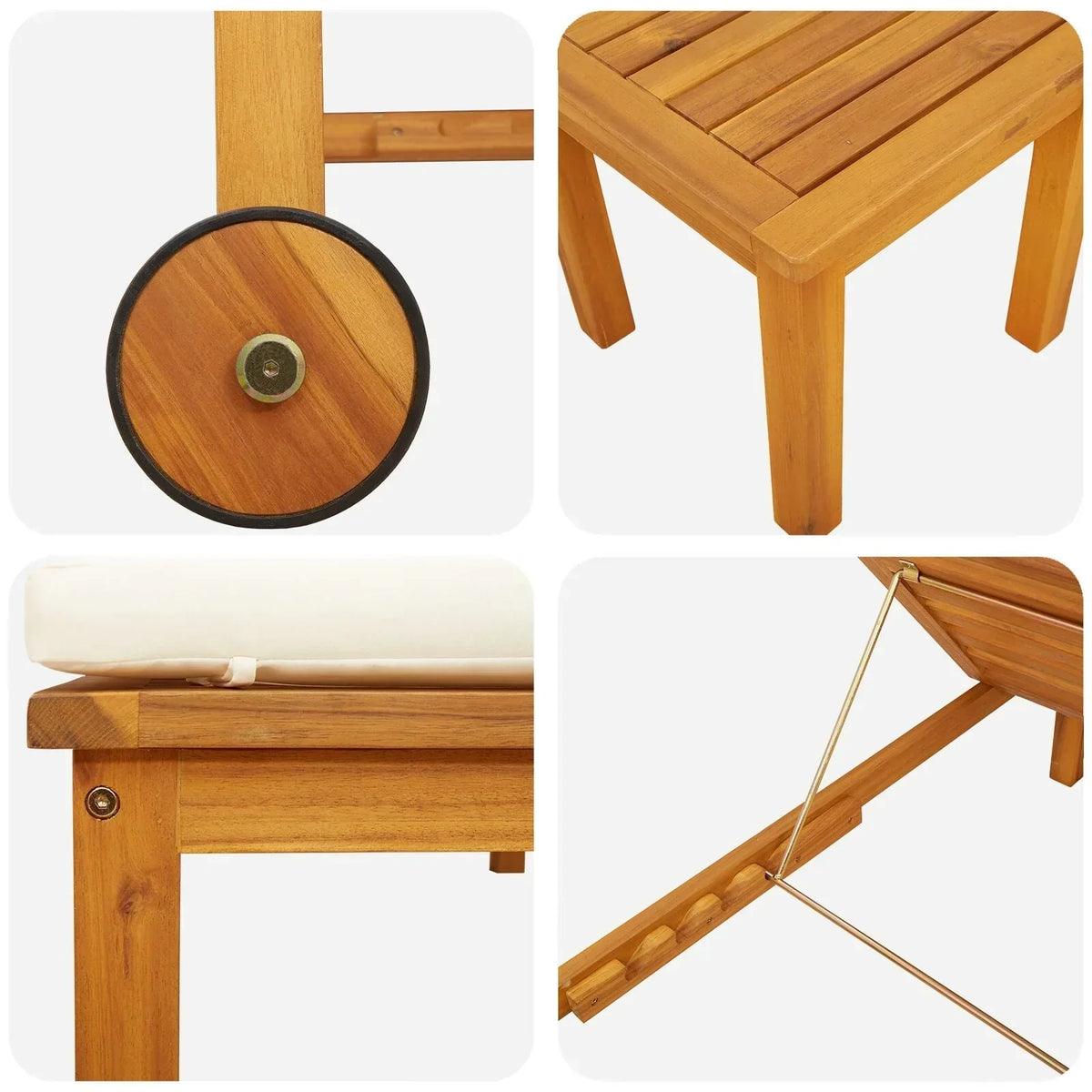 2025 Tumbonas 2 uds con Mesa y Cojines de Madera Maciza de Acacia, Tumbona con Cojines Crema de Madera Maciza de Acacia, Mesa Auxiliar de Jardín 35x35x34 cm de Madera Maciza de Acacia V8526
