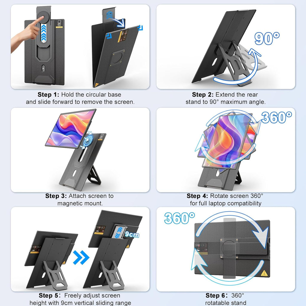 domyfan Pantalla portátil FHD 1200P de 16,1", pantalla dual con soporte magnético de 360°, extensión de pantalla para portátiles de 13 a 17,3", Plug & Play para Windows/Mac/PC/Xbox/PS5