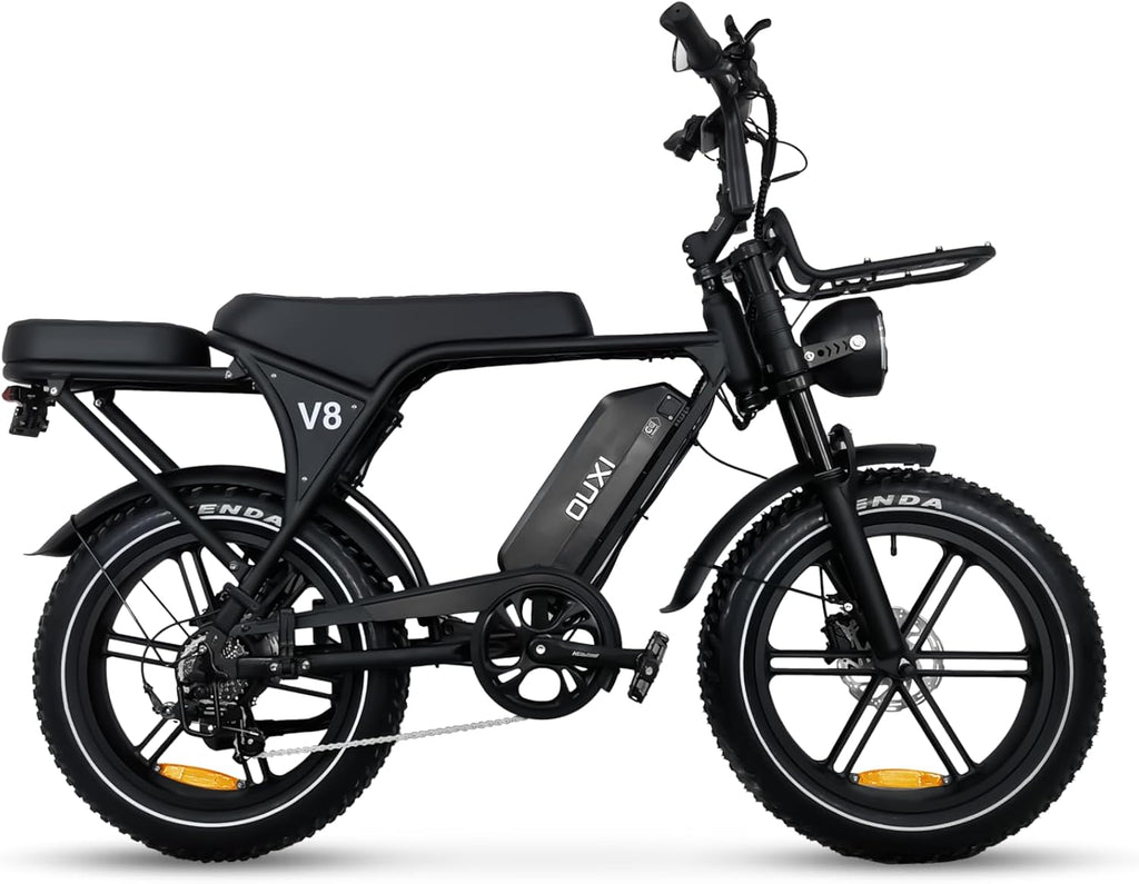 Bicicleta eléctrica OUXI E-Bike con motor de 250 W, Fatbike de 20" x 4.0, frenos de disco hidráulicos, desbloqueo NFC, par de 60 Nm y portaequipajes delantero y trasero