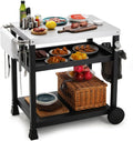 LIFERUN Edelstahl Grillwagen 3 Etagen, Grilltisch Outdoor mit Edelstahl Tischplatte, Grill Beistelltisch Servierwagen, Garten Trolley Küchenwagen mit Rollen Haken, BBQ Beistellwagen Außenbereich