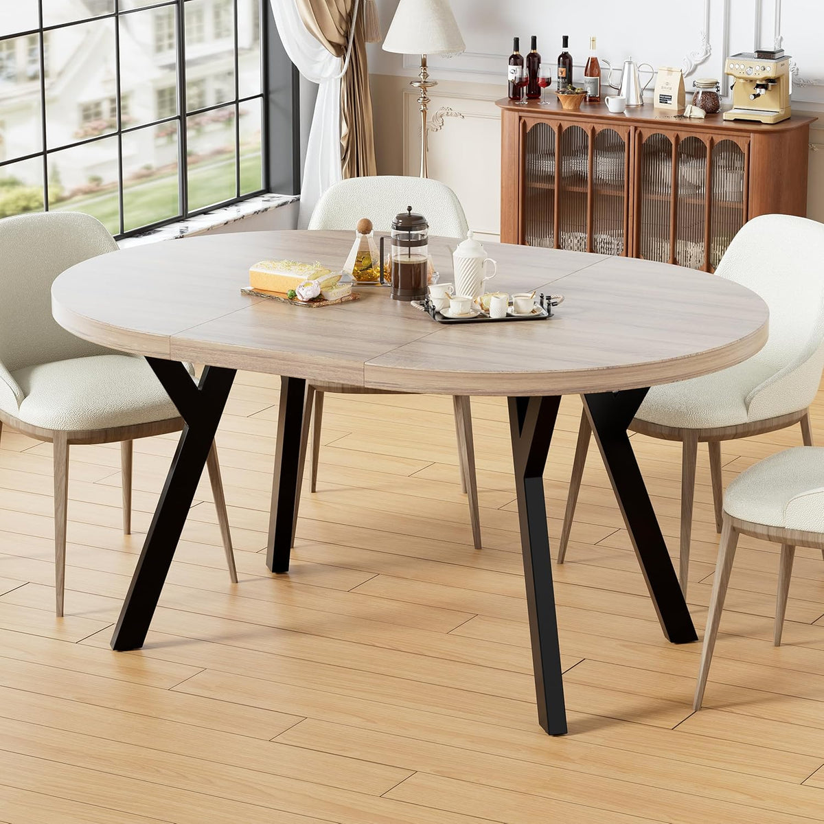 Mesa de comedor redonda extensible para 4-8 personas, mesa de comedor redonda moderna, mesa de cocina pequeña con base de metal estable, mesa que ahorra espacio para comedor, hogar, oficina (vintage, 100-140 cm)