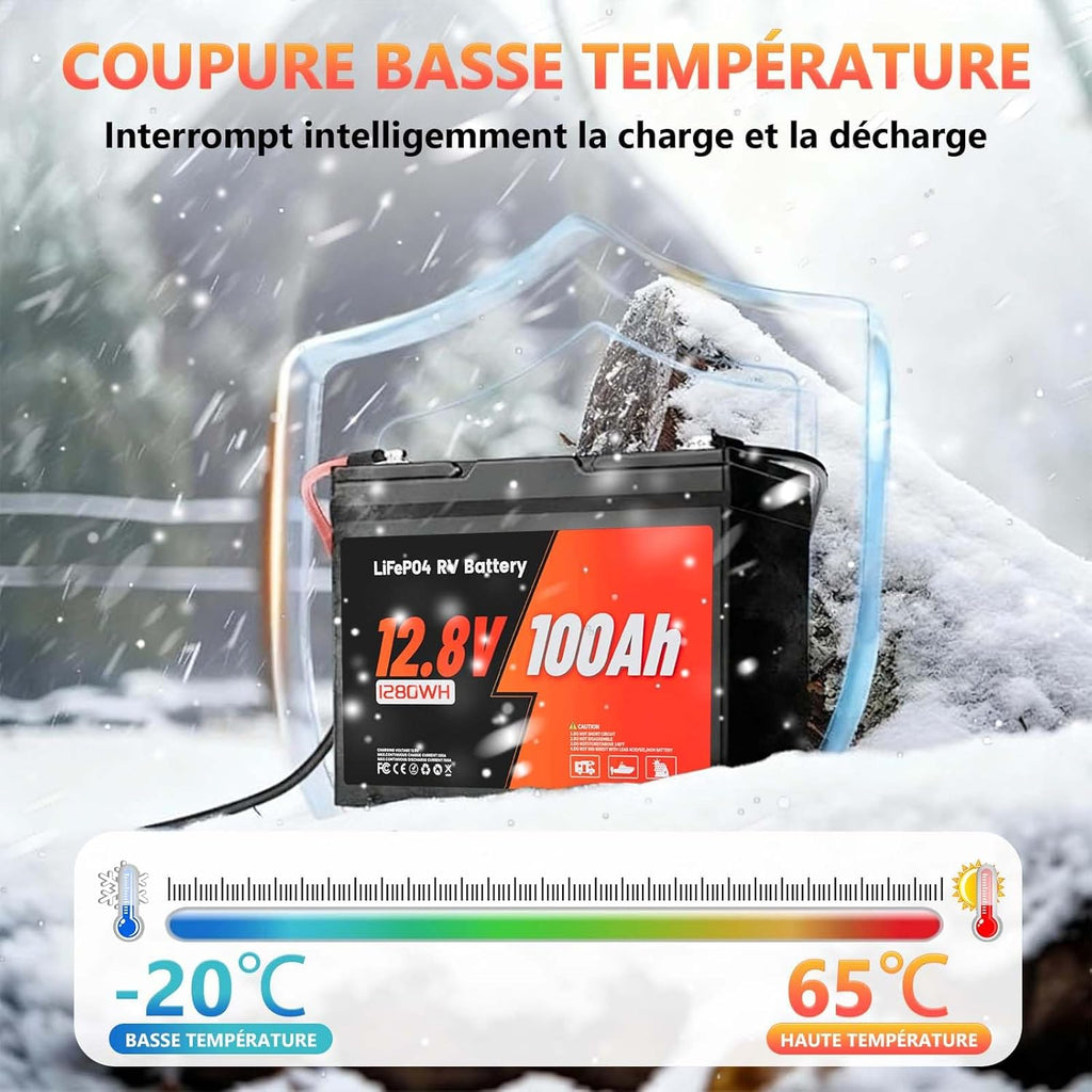 Batería de litio Edlbaegy 12V 100AH, batería LiFePO4 con protección a baja temperatura, BMS inteligente, 1280Wh de energía, para caravanas, autocaravanas, sistemas solares, pesca.