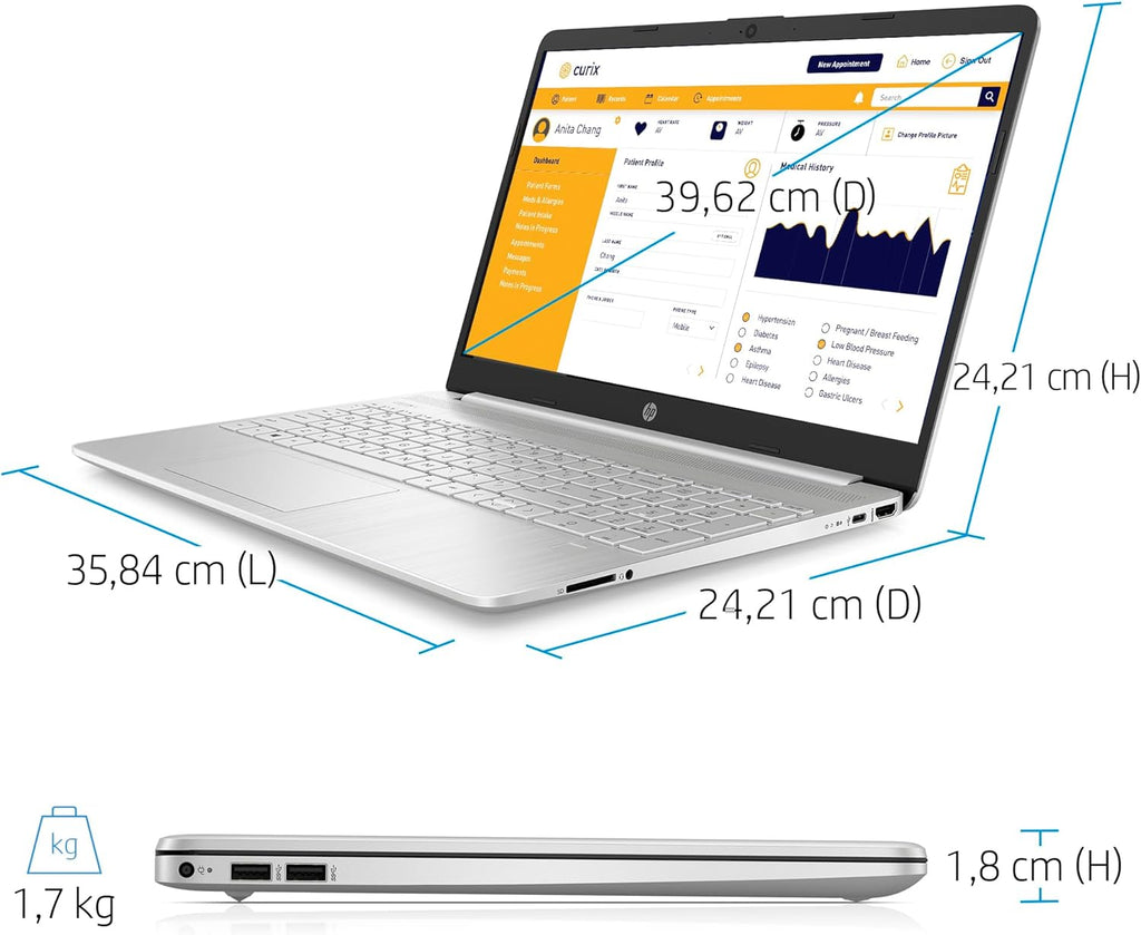 HP 15s-fq5004sf Ordenador portátil 15,6" FHD IPS, PC portátil (Intel Core i7-1255U, 16 GB de RAM, SSD 512 GB, Intel Iris XE, Windows 11), portátil plateado, teclado AZERTY
