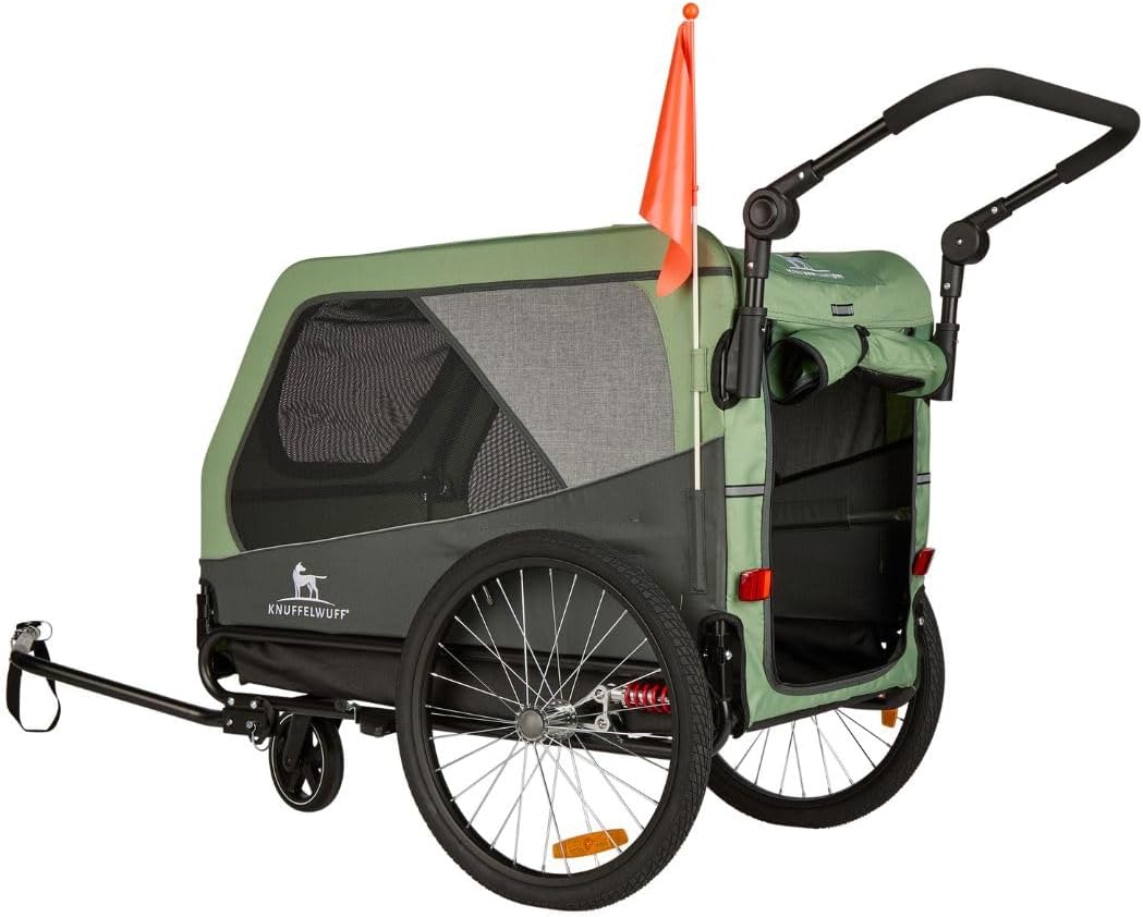 Remolque para perros, carrito para bicicleta, cochecito Cruvado hasta 45 kg, plegable, estructura de acero, correa de seguridad, reflectores, enganche universal