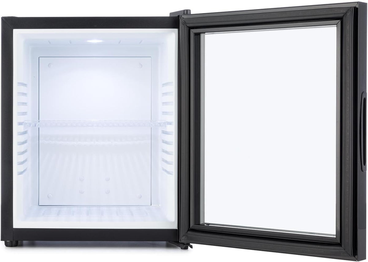 Minibar Klarstein MKS-13, mininevera, refrigerador de bebidas con estante (36 litros, silencioso, fácil de limpiar), negro y plateado