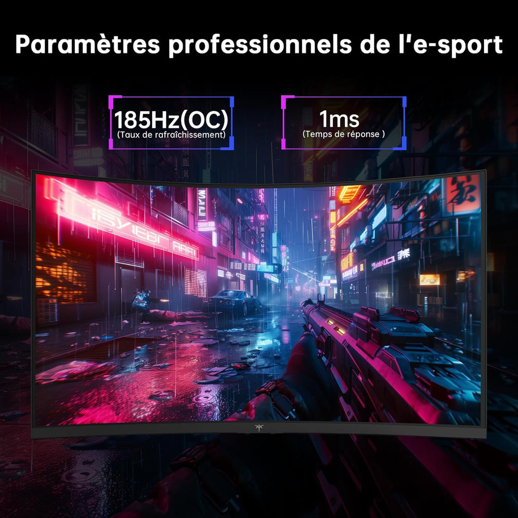 Monitor Gaming Curvo KTC de 32 Pulgadas | QHD@185Hz (OC) | Tiempo de Respuesta 1ms | Panel HVA, Curvatura 1500R | 96% DCI-P3, 99% sRGB, 1.07 mil millones de colores | HDR10 | VESA 100×100 | Baja luz azul | H32S5