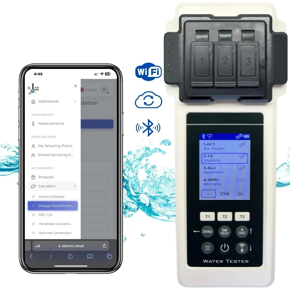 Set de análisis de agua Amblior 2.0, 27 parámetros, WiFi, Bluetooth, aplicación, equilibrador de nivel de agua, piscina, spa, jacuzzi, edición especial