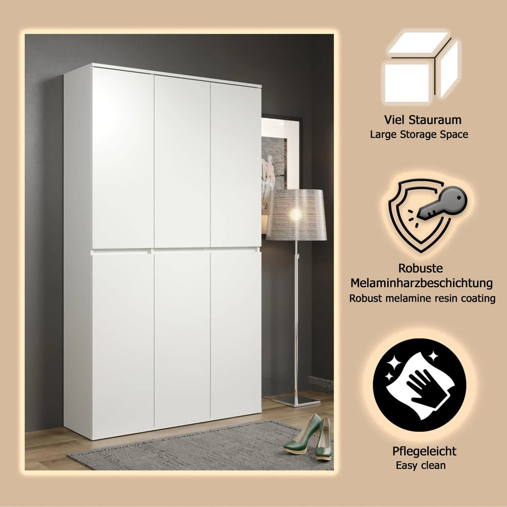 Armario multiusos Nevada 213215701 111 x 191 x 34 cm, 6 puertas, 12 estantes con barra para colgar ropa