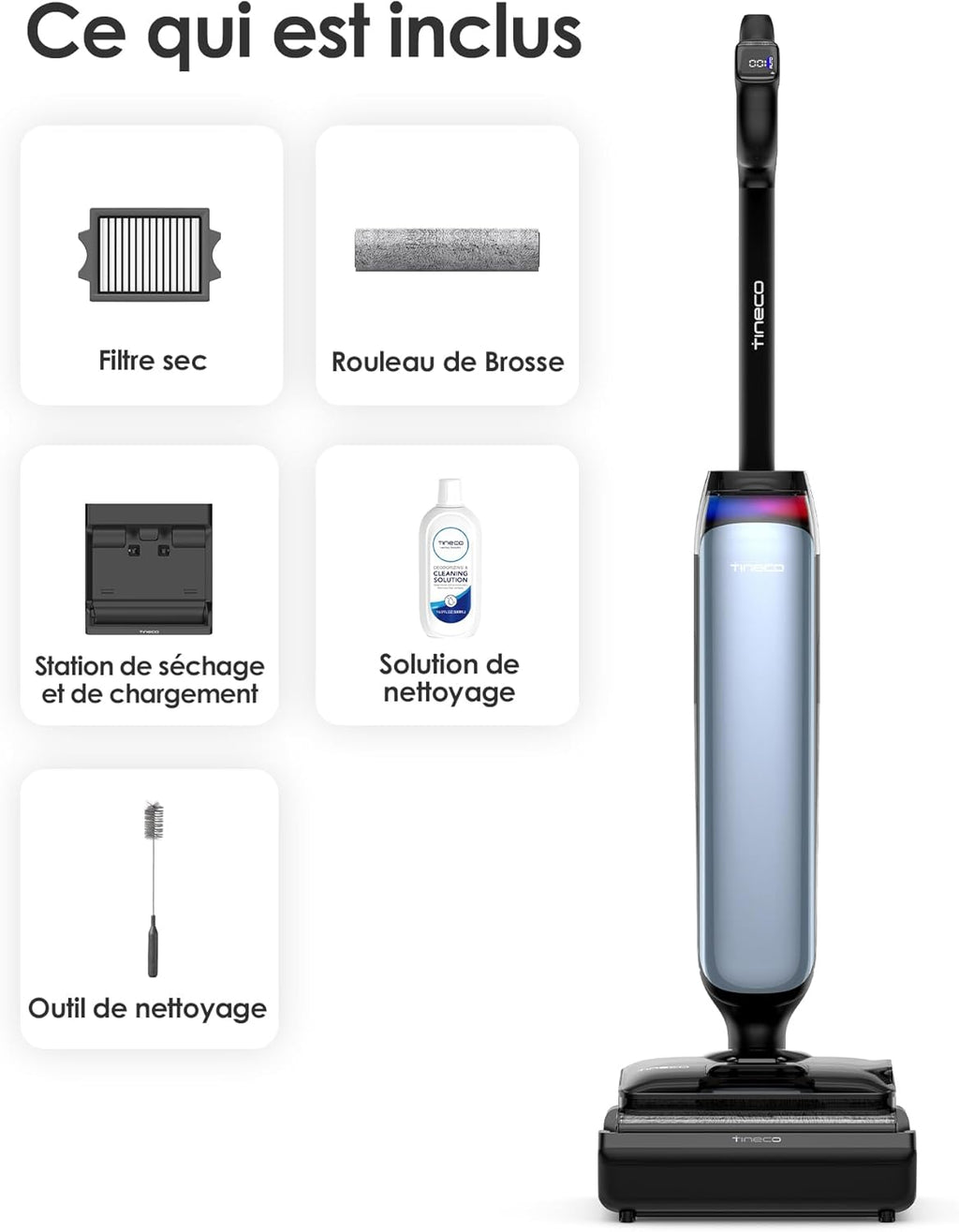 Aspiradora y fregadora Tineco Floor One S9 Artist, 22 kPa de succión, SmoothDrive 360°, diseño antienredos, 50 min de autonomía, limpieza de bordes en ambos lados, se reclina 180°, secado Flashdry a 85 °C