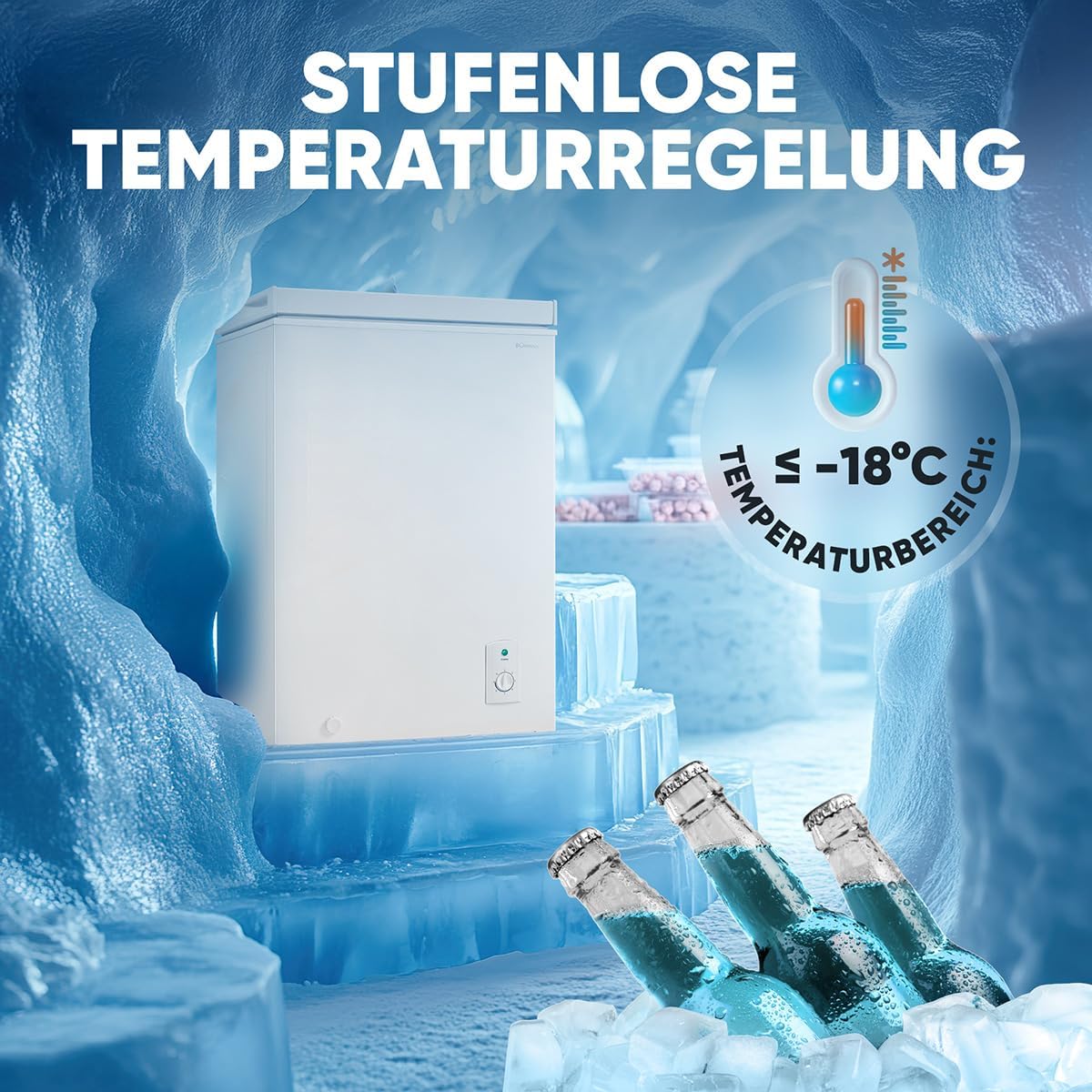 Bomann, arcón congelador de 100 l, color blanco GT7355 – 4 estrellas, temperatura ≤ -18 °C, capacidad de congelación 4,5 kg/24 h, piloto de control, ajuste de temperatura, extraíble, ruedas, ideal para la familia