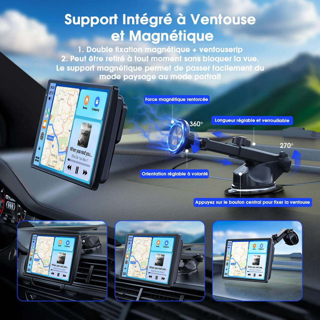 Pantalla Avylet CarPlay y Android Auto inalámbrica de 8'' con cámara de reversa AHD 1080P, Mirror Link, control por voz, llamadas manos libres, Bluetooth, actualización OTA, navegación GPS, AUX, FM