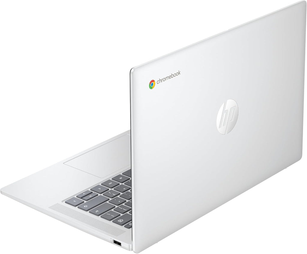 HP Chromebook 14a-nf0001sf Portátil 14" HD, PC Portátil (Intel Celeron N100, RAM 4 GB, Flash 128 GB, Intel Iris XE, Chrome OS), Ordenador Portátil Plata, Teclado AZERTY