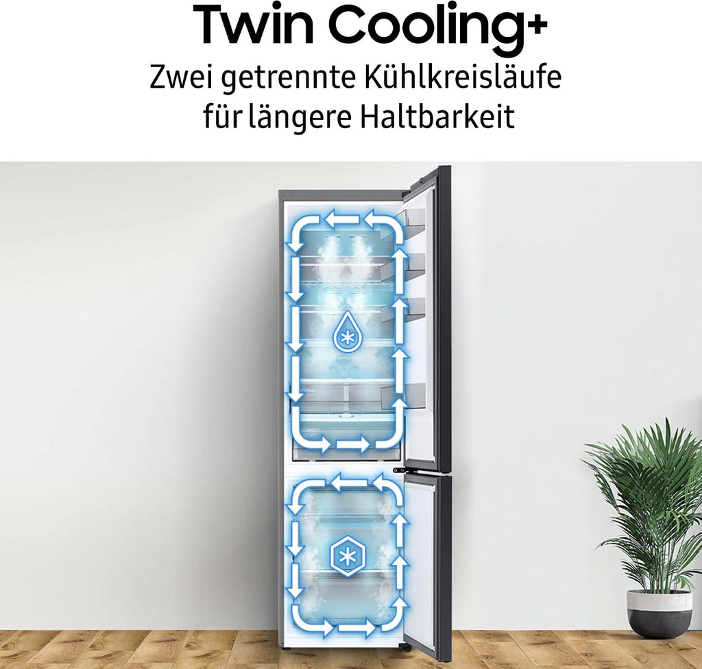 Frigorífico combi Samsung RL38T607BS9/EF, 203 cm, 387 l, frigorífico con congelador, Twin Cooling+, No Frost+, SpaceMax, Optimal Fresh+, Humidity Fresh, acabado acero inoxidable