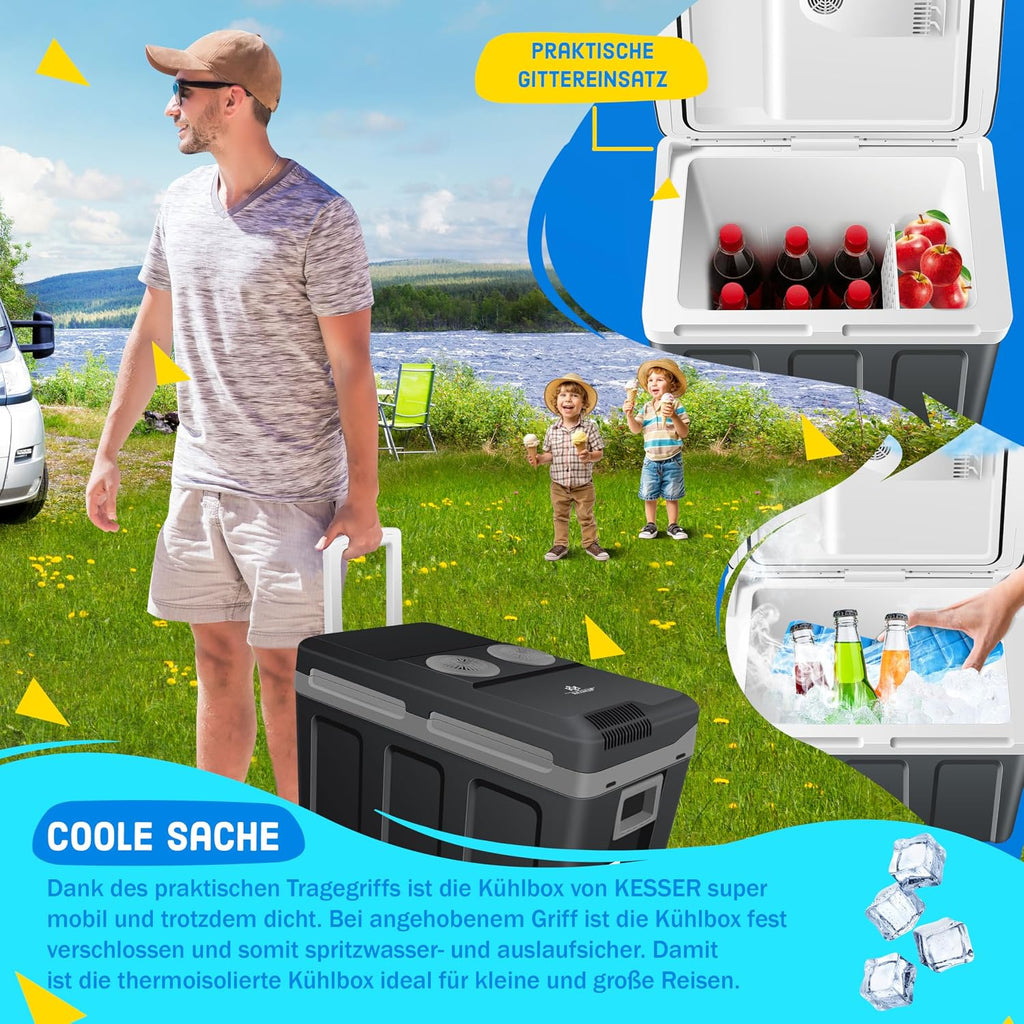 KESSER® Nevera eléctrica portátil 40L con ruedas | Calienta y enfría | Termoeléctrica | Mininevera | 12V y 230V | Para coche, camping y enchufe | Modo Eco | Incluye acumuladores de frío
