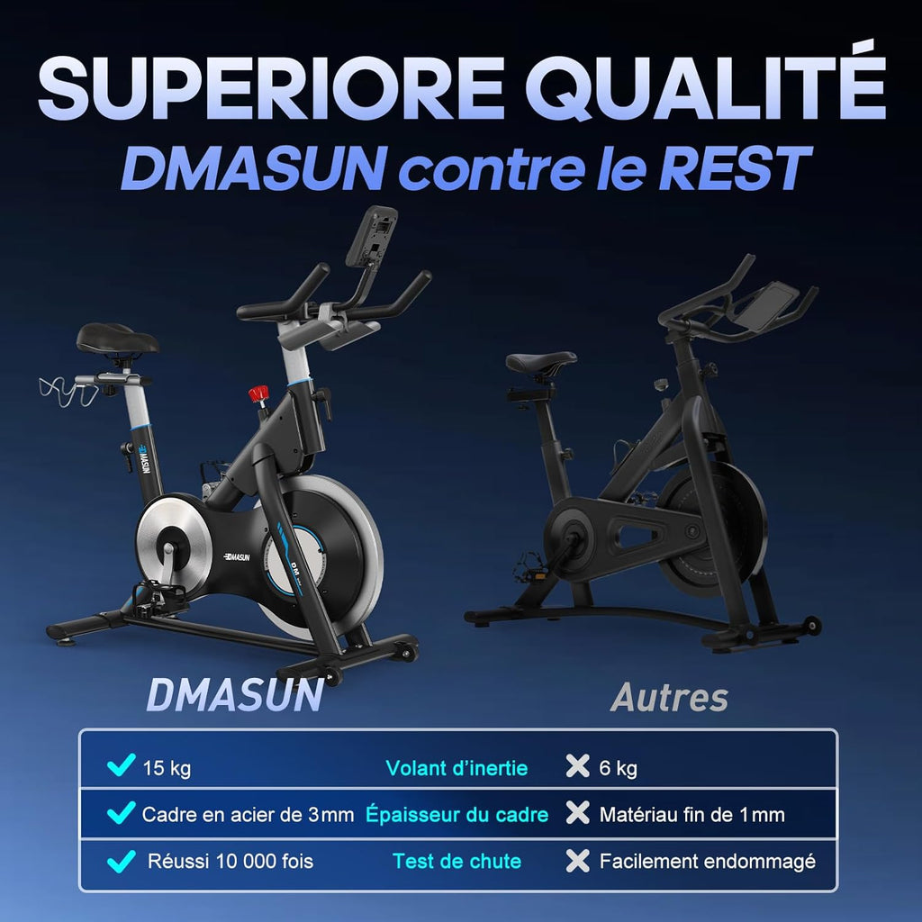 Bicicleta Estática, DMASUN Bicicleta Estática con Resistencia Magnética Reforzada, Volante de Inercia Pesado, Bicicleta Estática Ultra Silenciosa con Soporte para Mancuernas, Asiento Cómodo, Capacidad 180KG