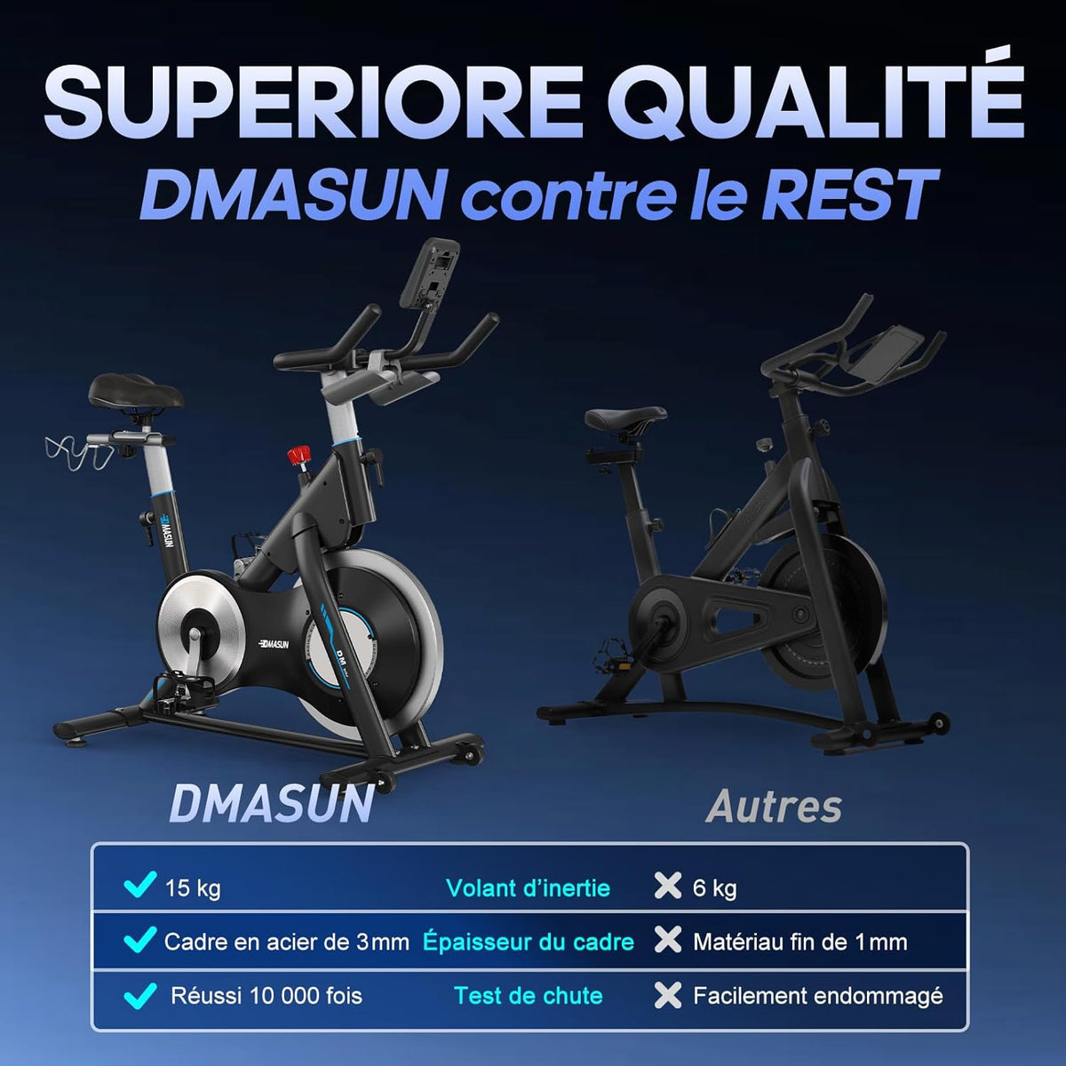 Bicicleta Estática, DMASUN Bicicleta Estática con Resistencia Magnética Reforzada, Volante de Inercia Pesado, Bicicleta Estática Ultra Silenciosa con Soporte para Mancuernas, Asiento Cómodo, Capacidad 180KG