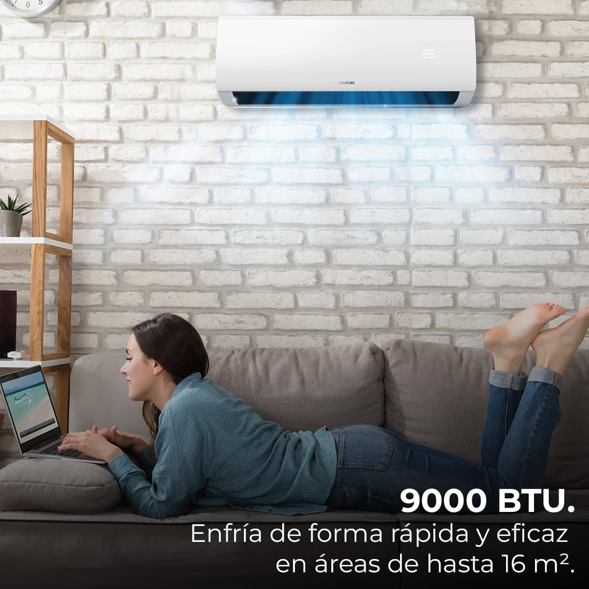 Aire acondicionado split Cecotec AirClima 9000 Smartfresh. 9000 BTU, motor DC, bomba de calor, mando a distancia, pantalla LED, sistema Inverter, 5 modos, 8 velocidades, cobertura 16 m² + compresor