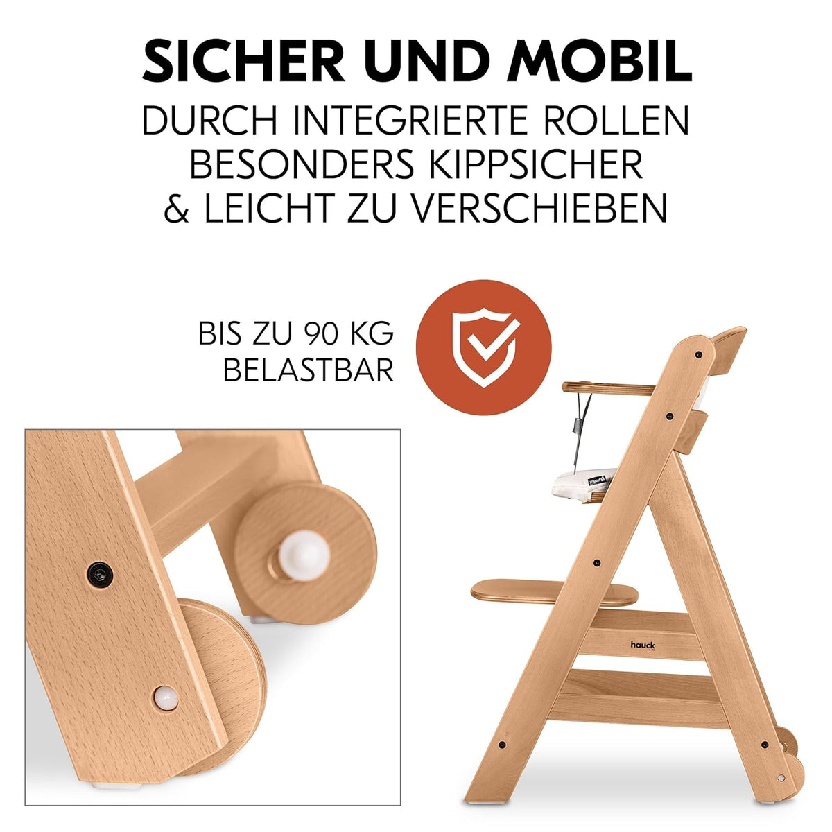 Hauck Trona Beta+ Newborn Set Eco Bouncer - Trona de madera evolutiva para bebés desde el nacimiento, incluye accesorio para recién nacidos, cojín de asiento y bandeja - Gris oscuro