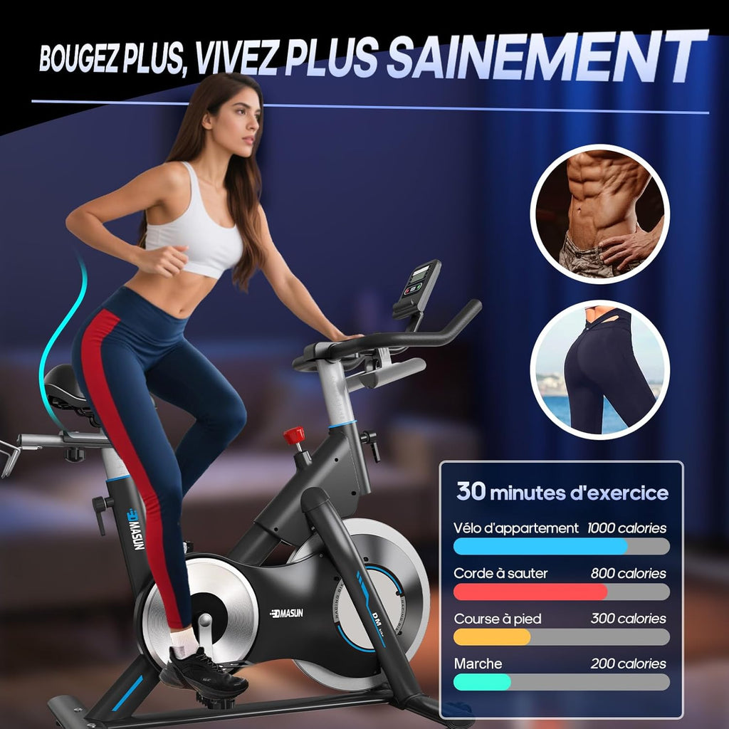 Bicicleta Estática, DMASUN Bicicleta Estática con Resistencia Magnética Reforzada, Volante de Inercia Pesado, Bicicleta Estática Ultra Silenciosa con Soporte para Mancuernas, Asiento Cómodo, Capacidad 180KG