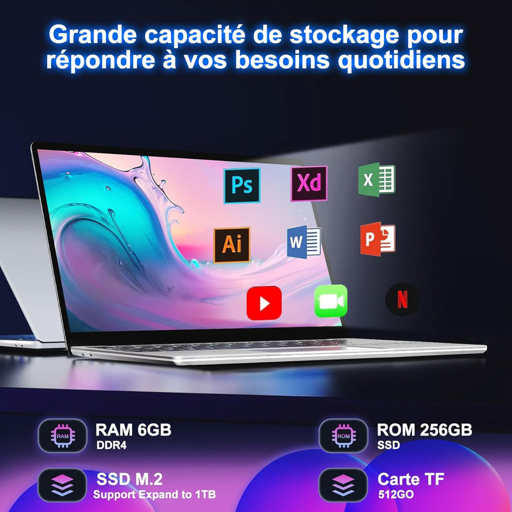 Portátil PC 2025 de 14 pulgadas Win11 Pro Celeron N4020 6 GB RAM+256 GB, soporte para expansión SSD de 1 TB (TF 512 GB), 5000 mAh, Mini HDMI, 1080P, ratón inalámbrico, teclado francés AZERTY de membrana, plateado
