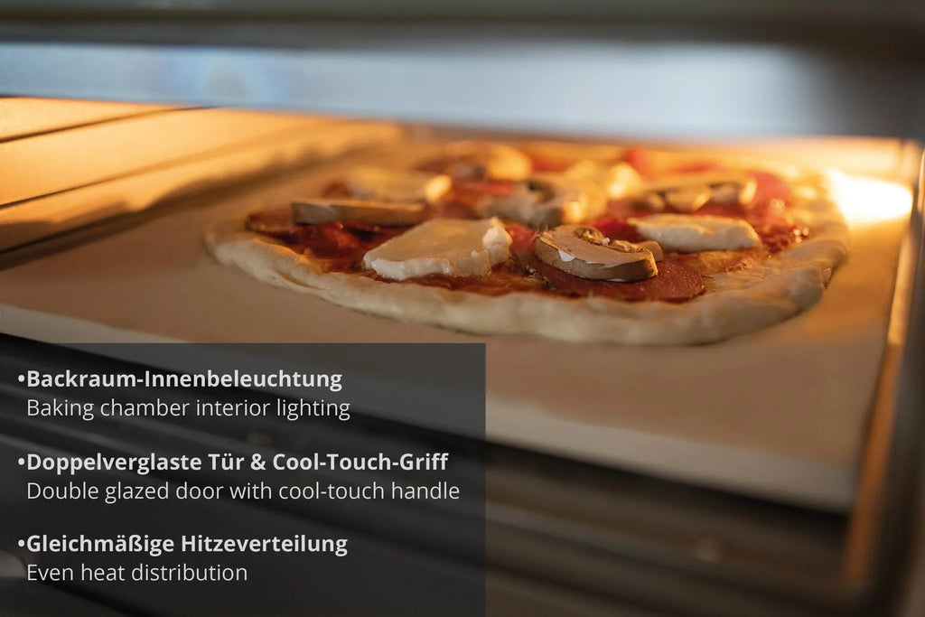 Horno de pizza eléctrico LUIGI 68816 1700 W hasta 450 °C con piedra para pizza de cordierita de 32 cm y control táctil