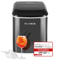 Máquina de hielo KLAMER pequeña con pala para hielo y 2 tamaños de cubitos - 10 cubitos en solo 7 min, 15 kg de hielo al día - máquina de hielo silenciosa con temporizador (negro)