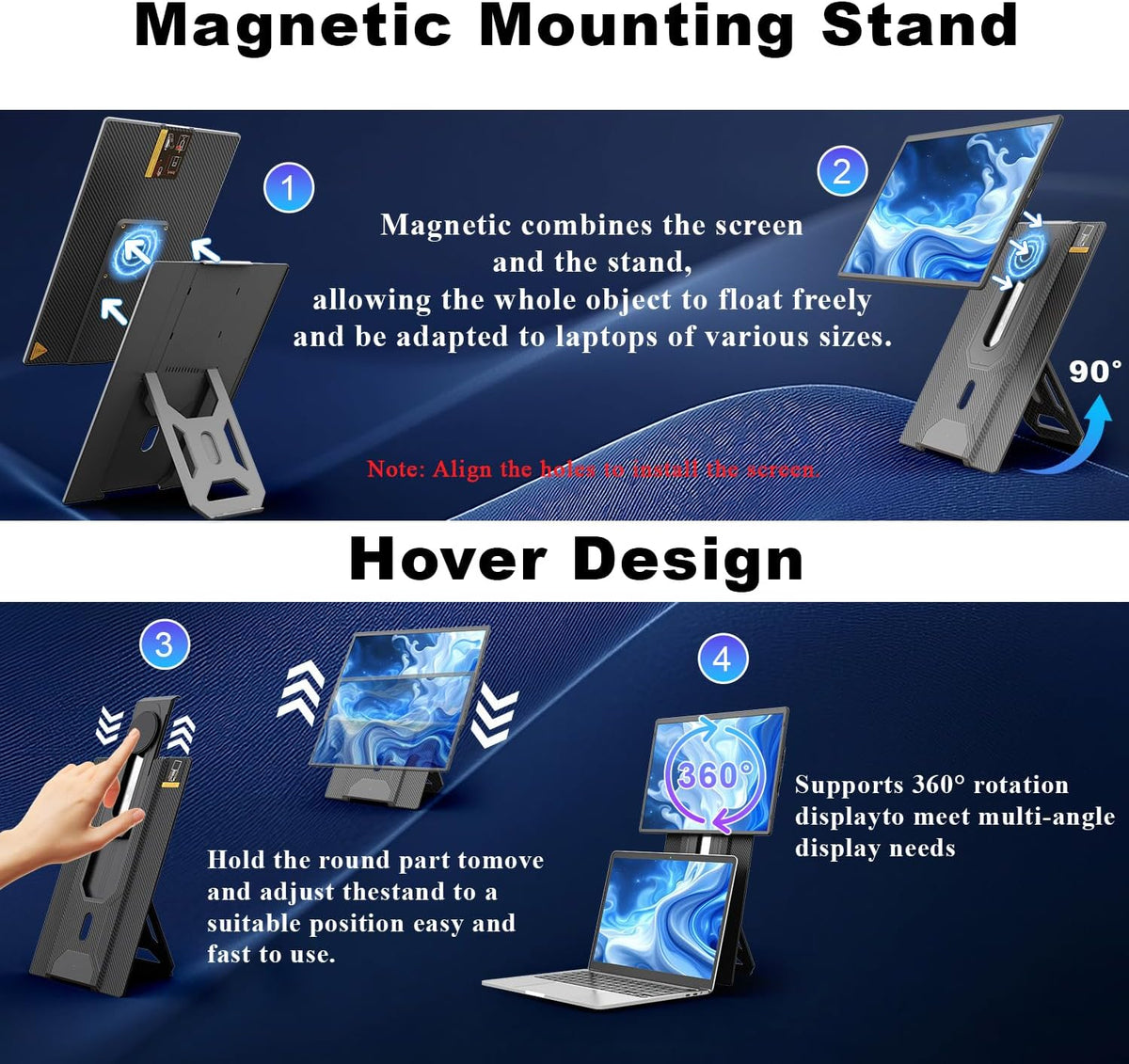 Monitor Portátil Teamgee 16,1" FHD 1200P IPS con Soporte Magnético Ajustable en Altura de 360°, Pantalla Dual Ultradelgada para Mac/Windows/Chrome (Portátiles de 13-17,3"), Montaje VESA