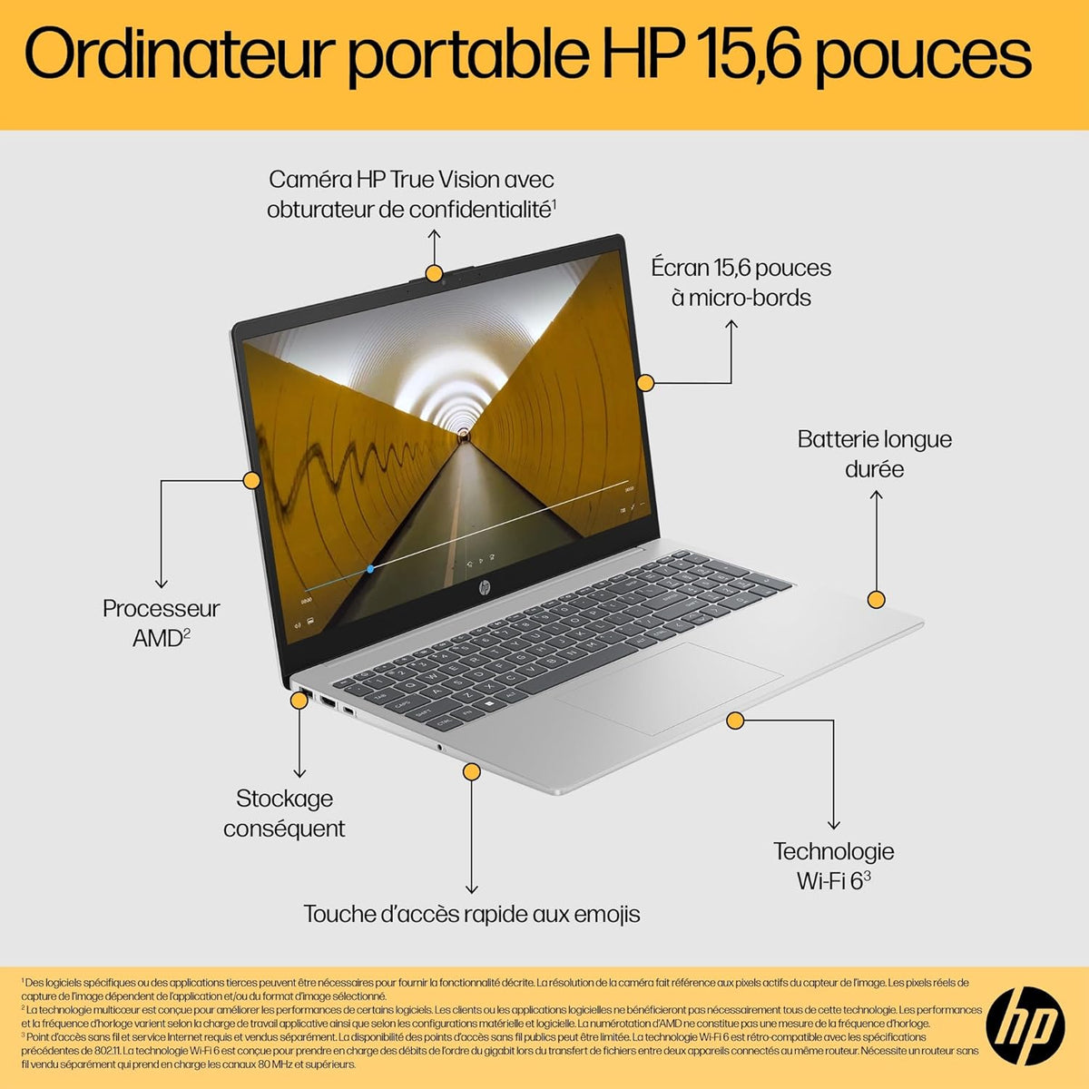 Ordenador portátil HP 15-fc0006sf de 15,6" FHD (AMD Ryzen 5 7520U, 8 GB de RAM, SSD de 256 GB, gráficos AMD Radeon, Windows 11), portátil plateado, teclado AZERTY
