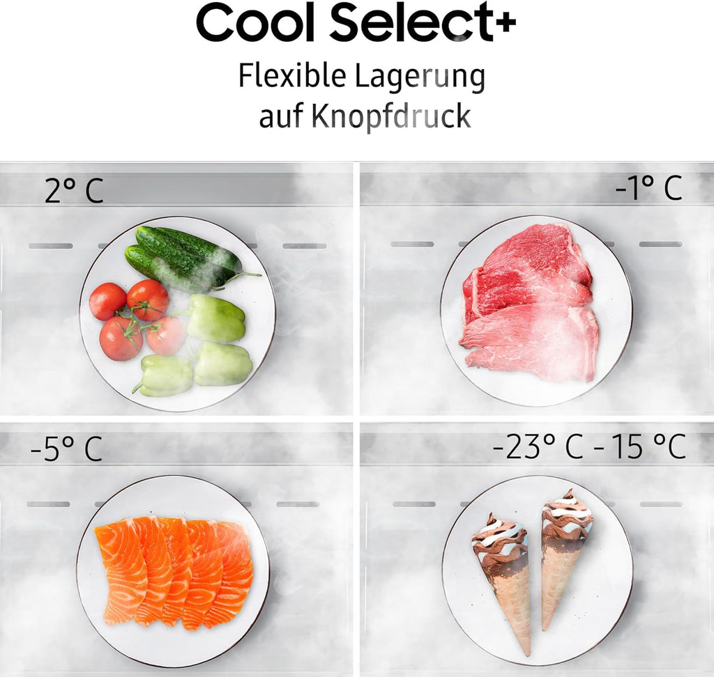 Frigorífico combi Samsung RB38C7AGWS9/EF, 203 cm, 387 l, frigorífico con congelador IA, SmartThings AI Energy Mode, Cool Select+, Twin Cooling Plus, Metal Cooling, aspecto acero inoxidable