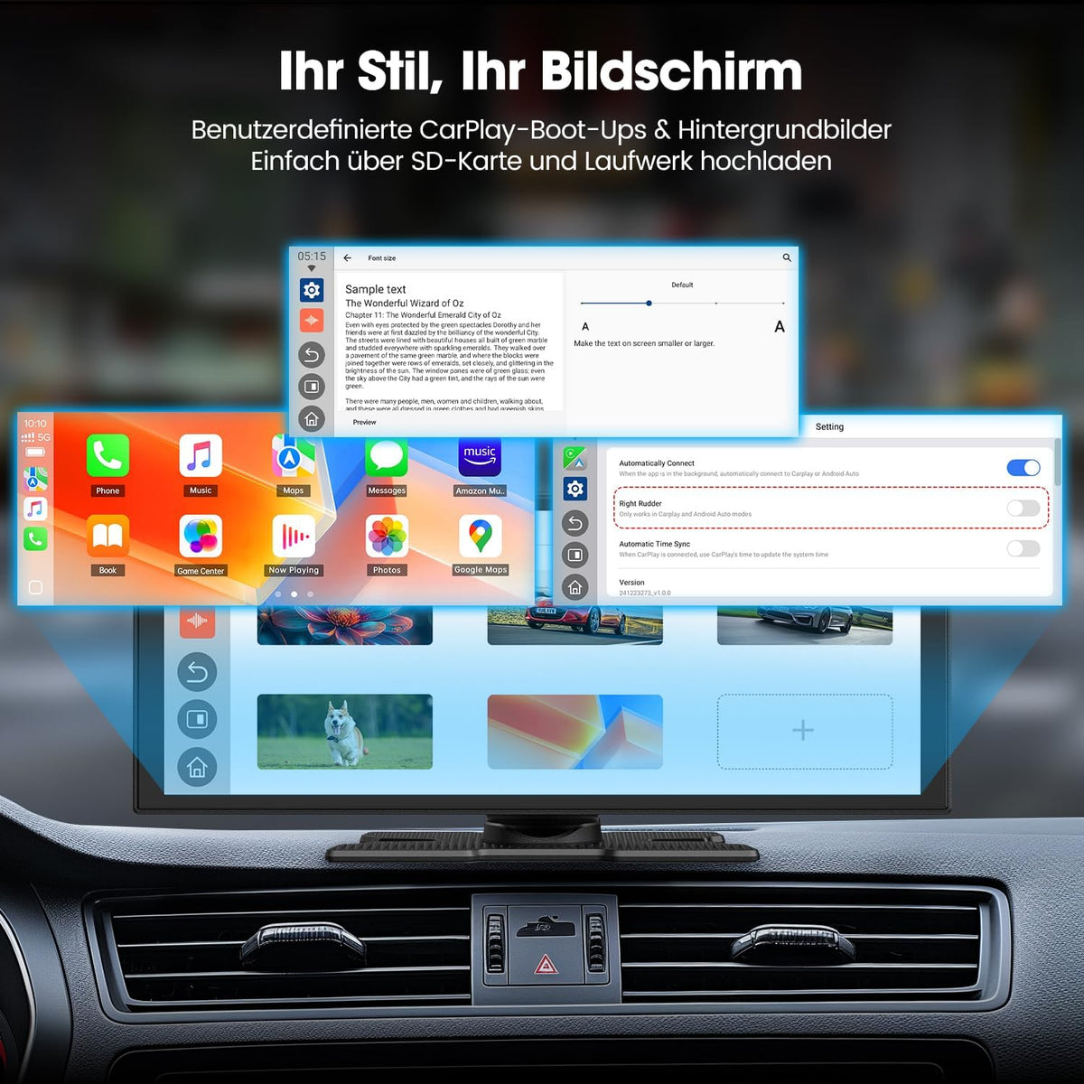 Pantalla LAMTTO para Carplay con Net-flix y Youtube, pantalla de 10.25 pulgadas con A-pple CarPlay inalámbrico y Android Auto, cámara de visión trasera, pantalla dividida, navegación, Bluetooth dual, FM, Mirror Link para iOS 10+ y Android 11+